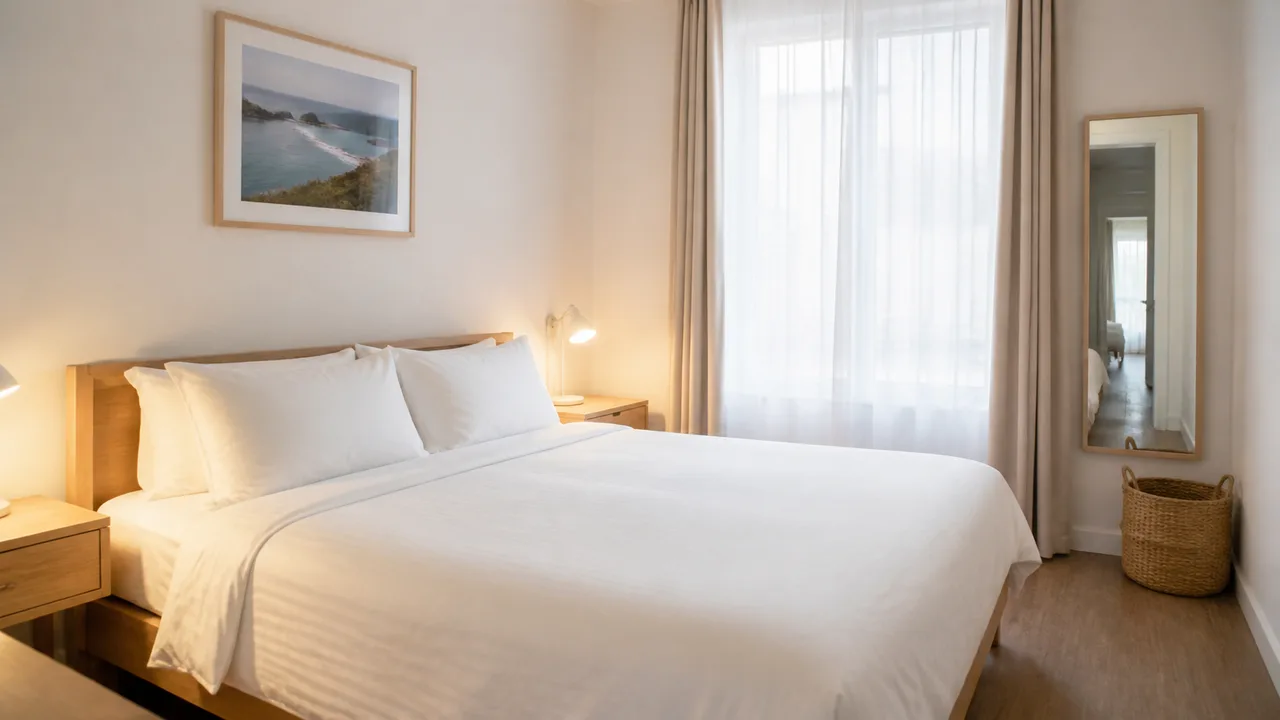 Camera da letto arredata in modo funzionale per affitti brevi