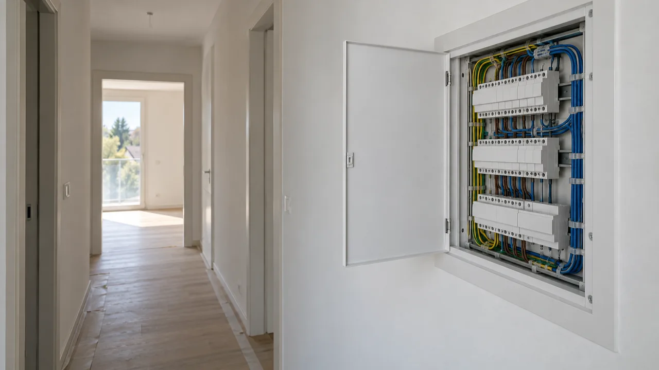 Quadro elettrico ordinato in un appartamento appena ultimato, tra i controlli prima dell'agibilità