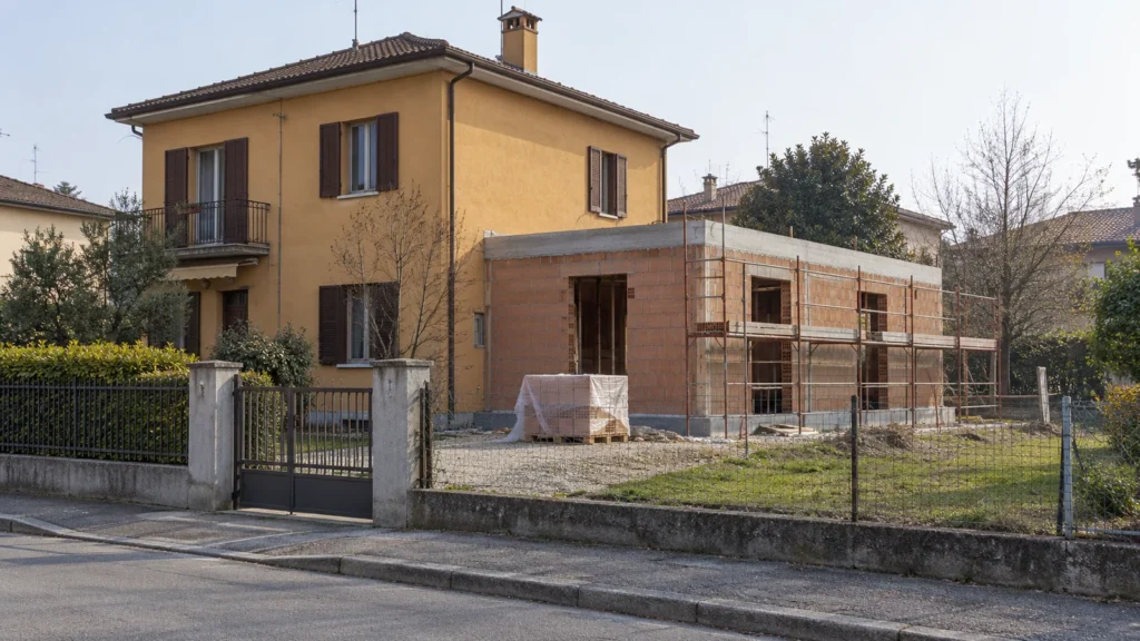 Villetta anni Sessanta a Modena con un ampliamento in laterizio ancora al grezzo